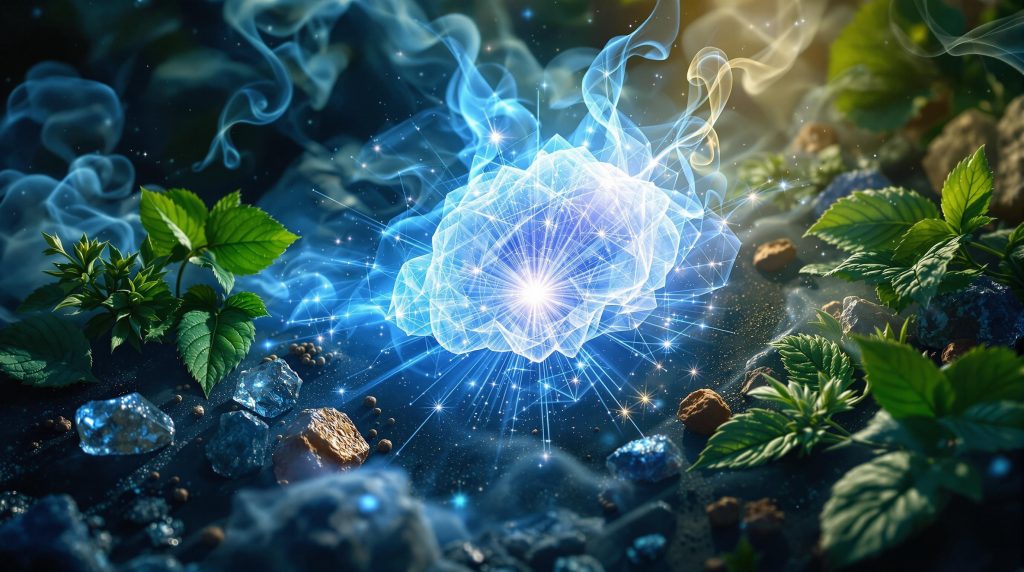 Glowing pineal gland amid purifying natural elements