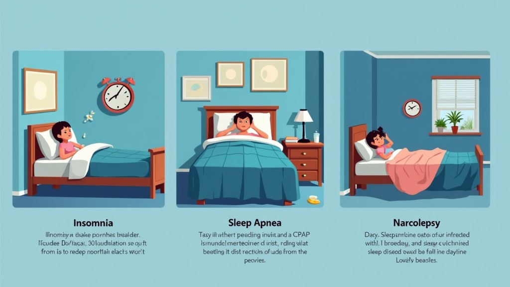 Minimalist infographic showing three sleep disorders and their treatments without text