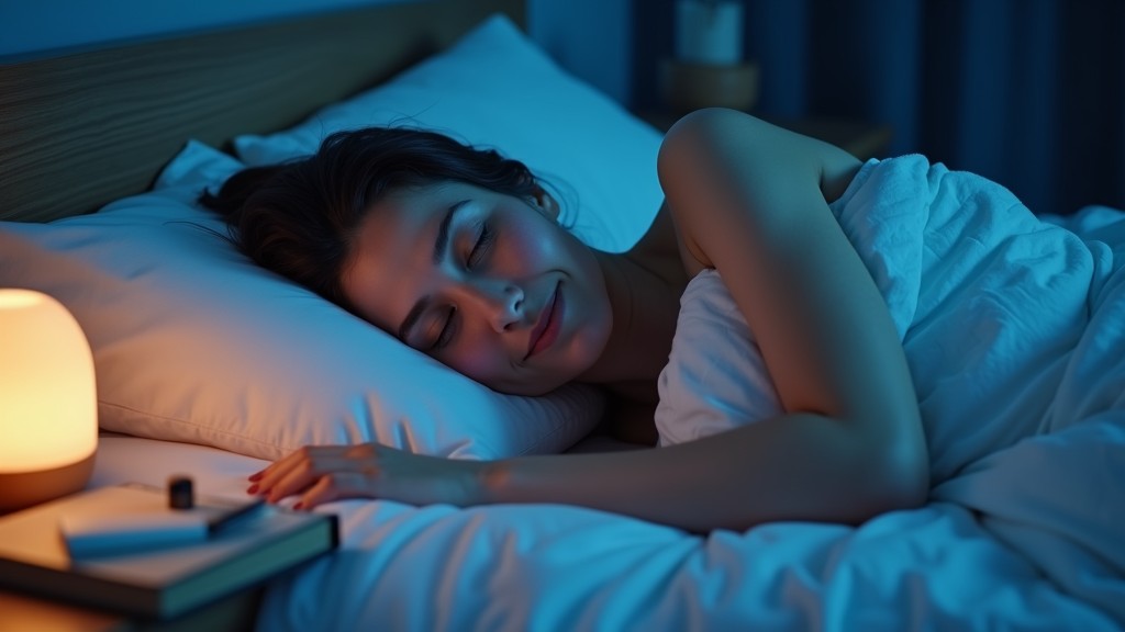 Person sleeping peacefully surrounded by calming elements