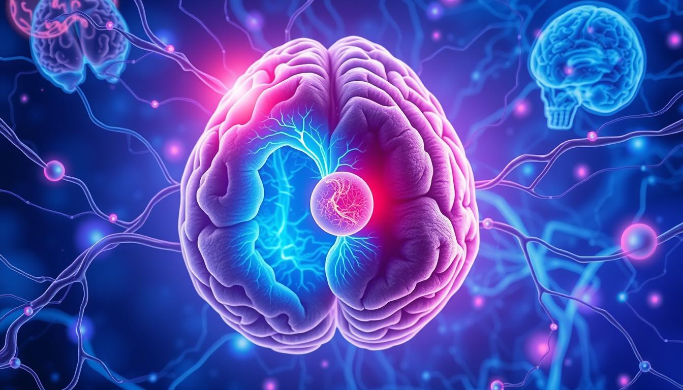 Medical illustration showing pineal gland cyst in brain structure