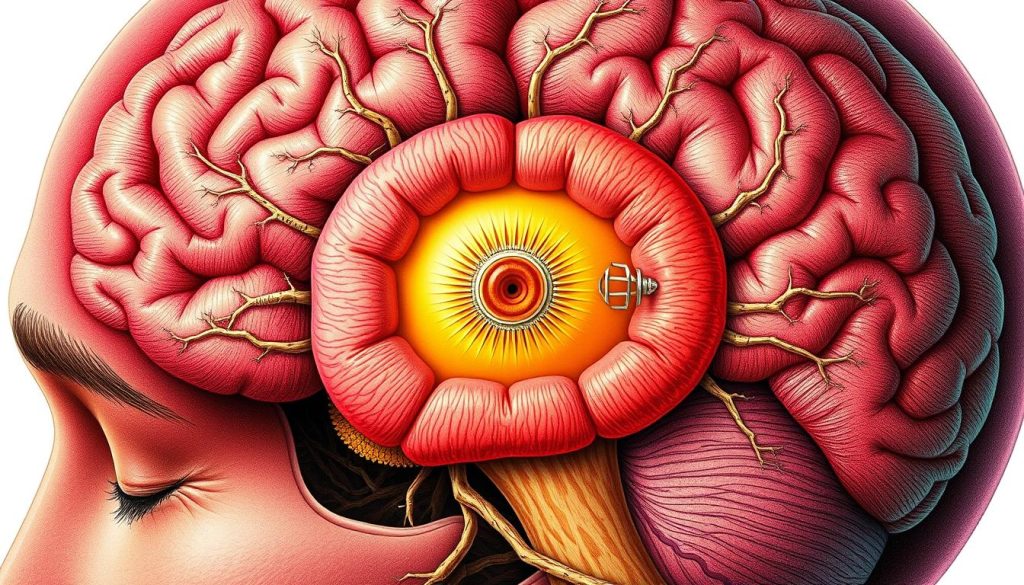 Detailed anatomical cross-section showing pineal gland location