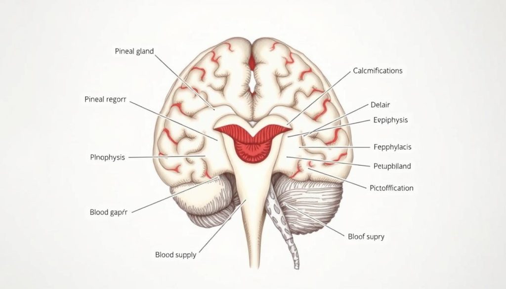 Detailed illustration of the pineal gland's connection to the pituitary gland.