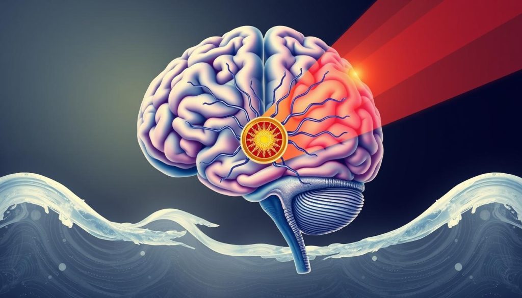 Illustration of the pineal gland producing melatonin, regulating sleep and wake cycles.