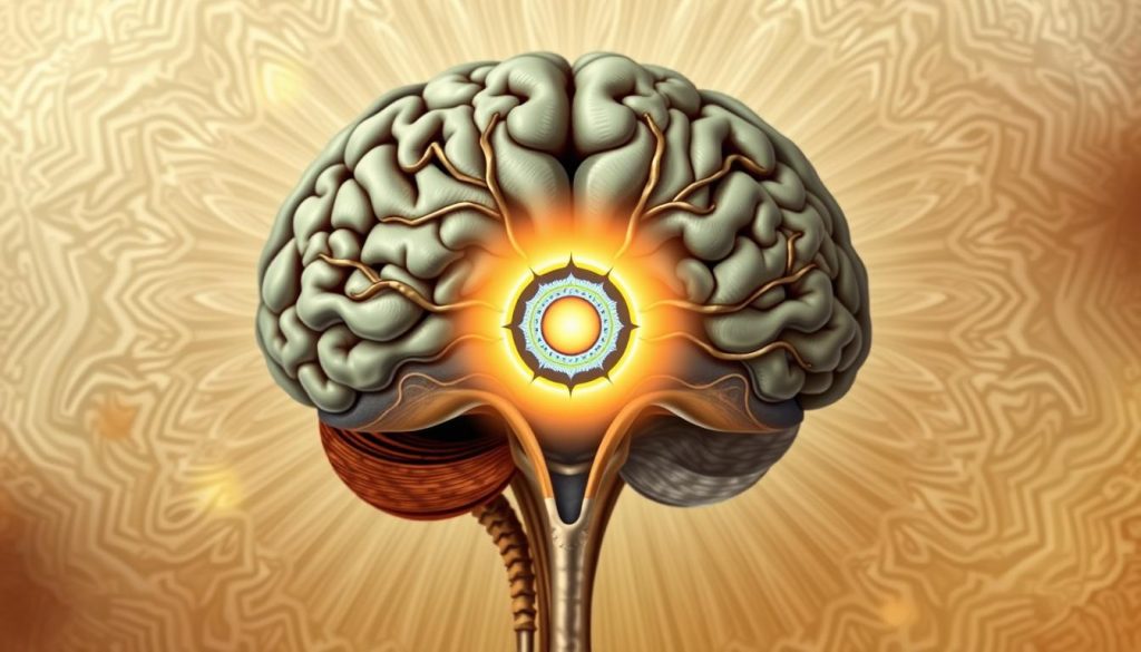 Brain anatomy pineal gland highlighted third eye chakra symbol scientific spiritual