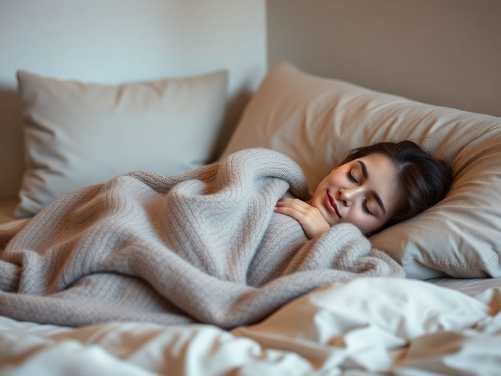 Woman in deep sleep cozy under blanket with peaceful expression