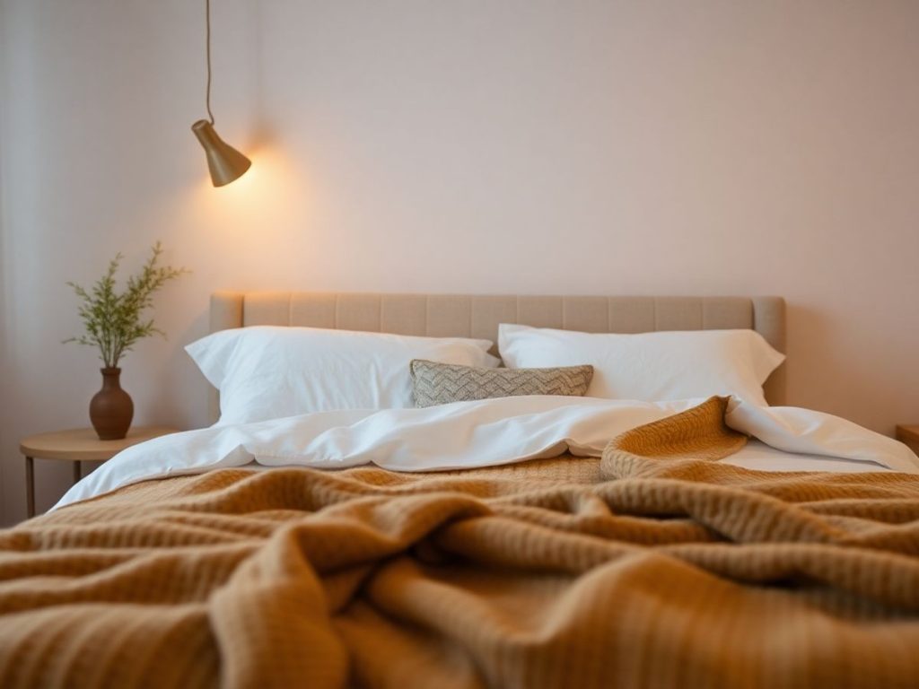 Inviting bedroom ambiance for deep sleep with warm lighting and textures